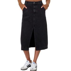 We The Free denim midi skirt front slit charcoal size 26 excellent condition
